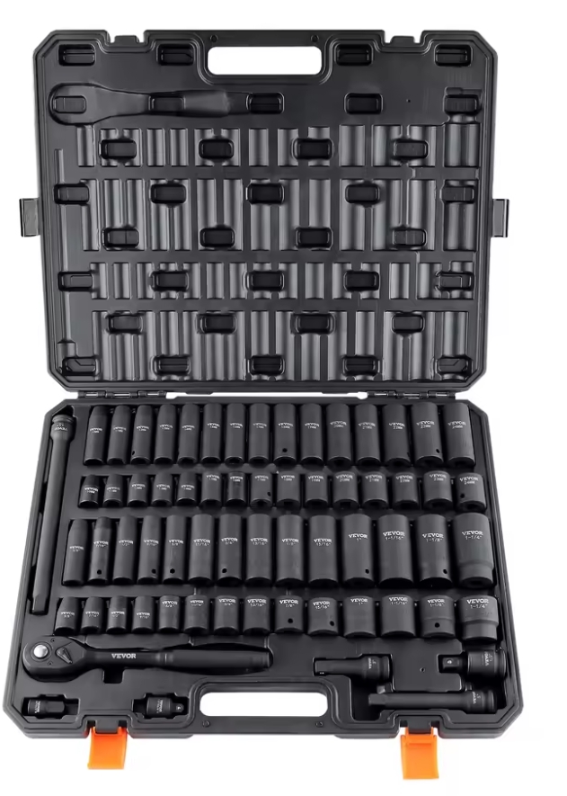 65-Piece Vevor 1/2&quot; Drive Impact Socket Set (SAE &amp; Metric)